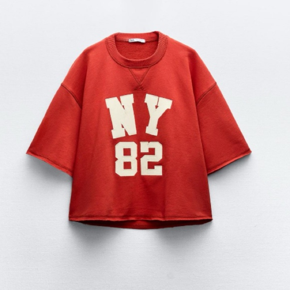 NWT Zara 2 Piece “NY 82” Varsity Plush Sweat Shirt and Matching Shorts Set - Picture 7 of 15